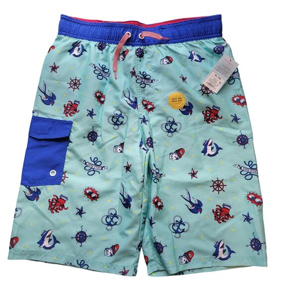 NWT Cat & Jack xl 16 blue swim bottoms/trunks sharks, pirates - Picture 1 of 6